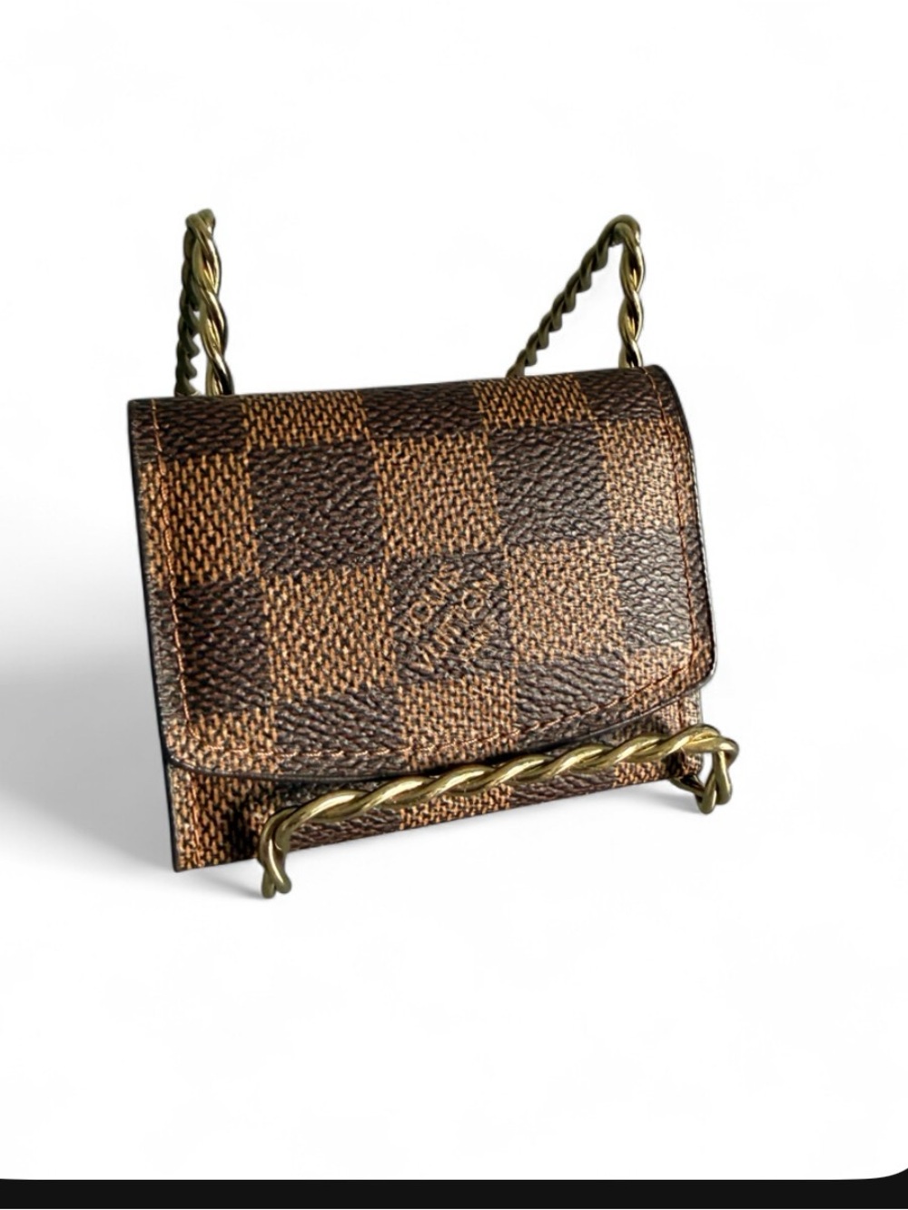 Authentic Louis Vuitton Brown Checkered Canvas Snap Button Detail
